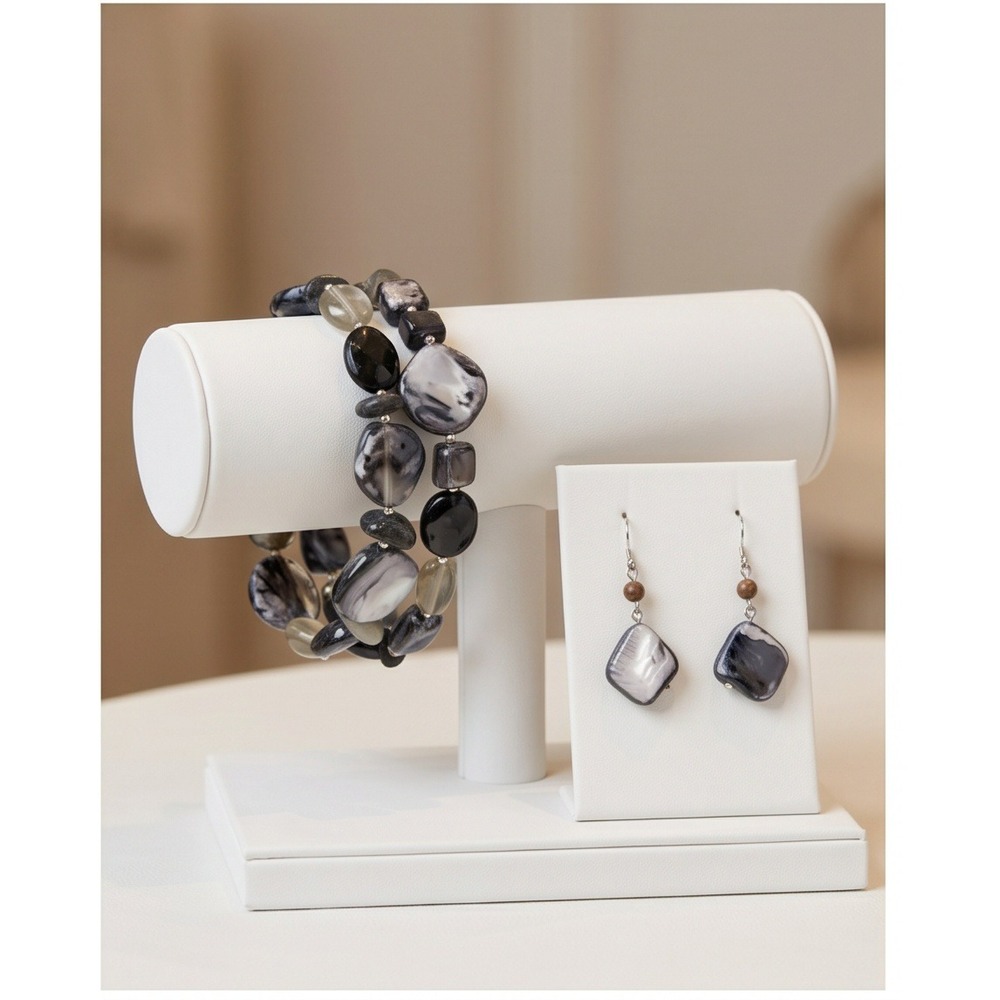 Cookieβ Lee Genuine Shell & FWP Bracelet and Earring Set Gray Black 89846 89847